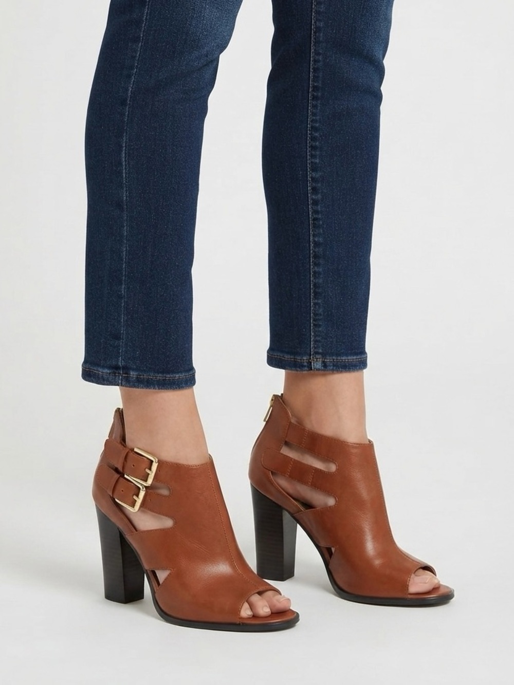 [Guess] Brown Open Toe Boot Heels